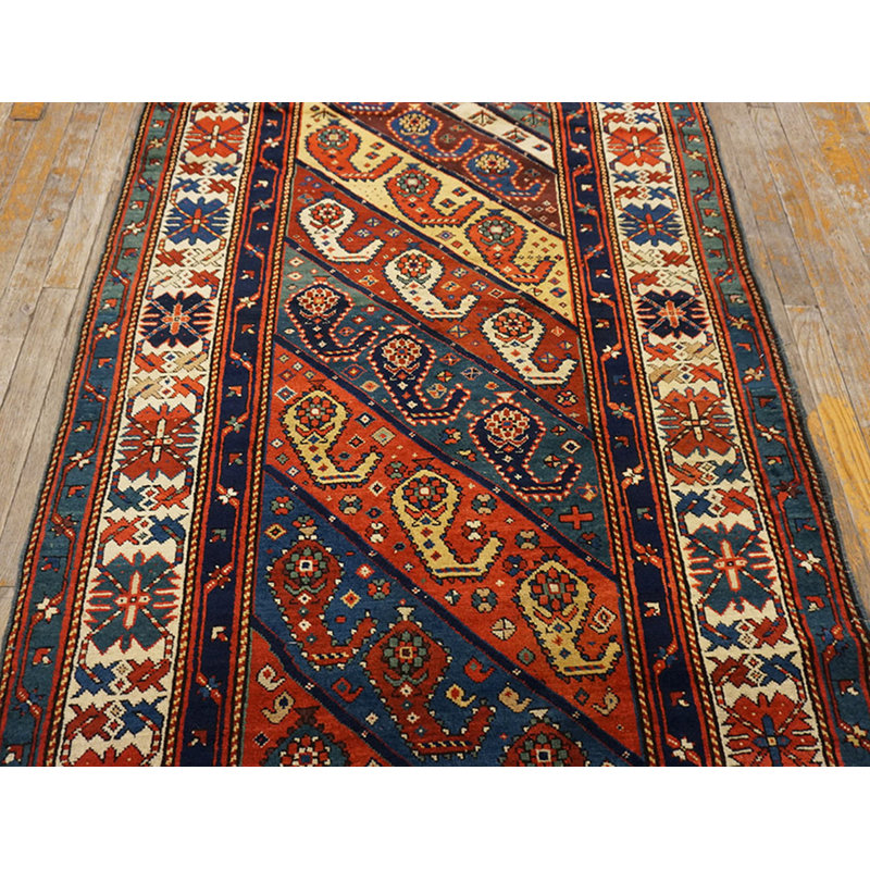 Antique Colorful Tribal Paisley Pattern Caucasian Shirvan Rug