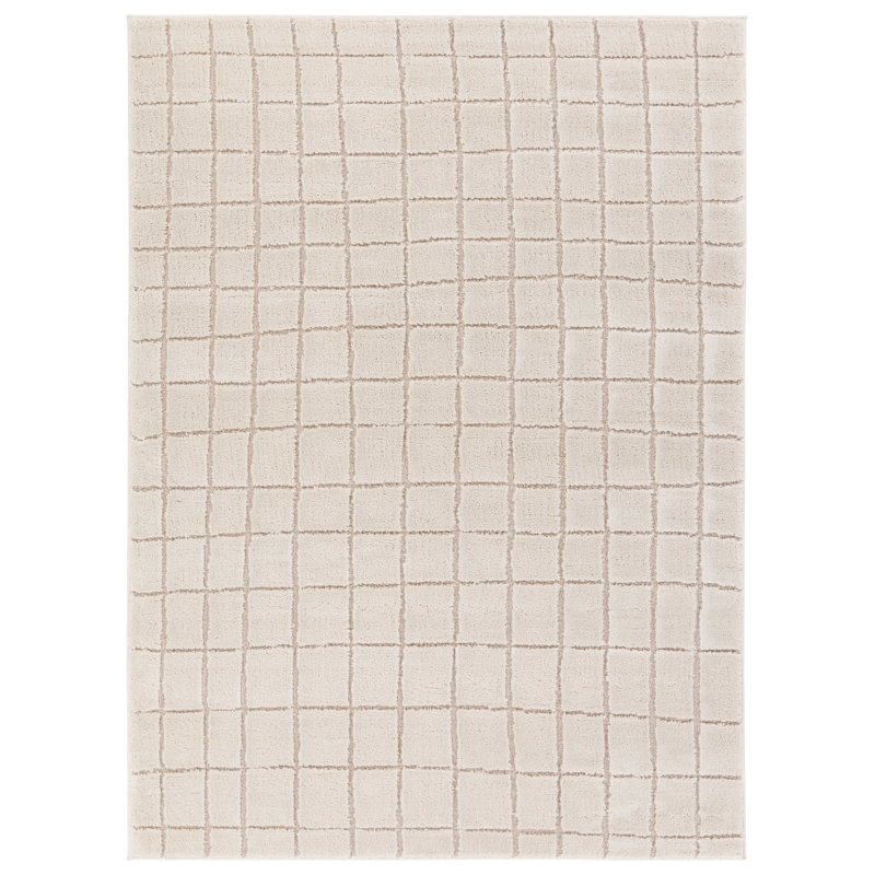 Vibe by Latitude Run® Anton Striped White/Tan Area Rug (9'6"x13'6"), Rectangle 5' x 7'