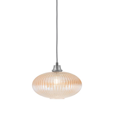 Warwick Hung Pendant Shown In Graphite Finish With 12" Amber Micro Bubble Ribbed Glass