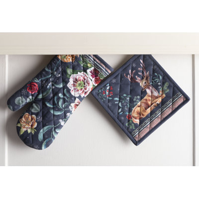 Maison d'Hermine Christmas Joy, manique et gant de cuisine 100 % coton - 19 x 33 cm et 20 x 20 cm