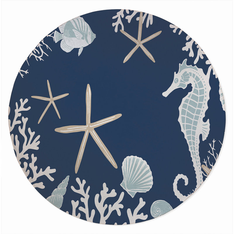 Tapis d'extérieur Coral & Seahorse, Rond 5 pi