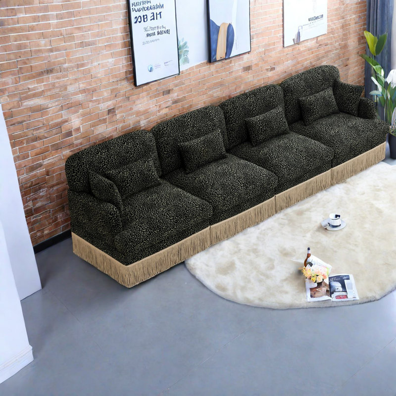 Canapé modulaire à assise profonde, léopard moderne en chenille de 131,5 pouces