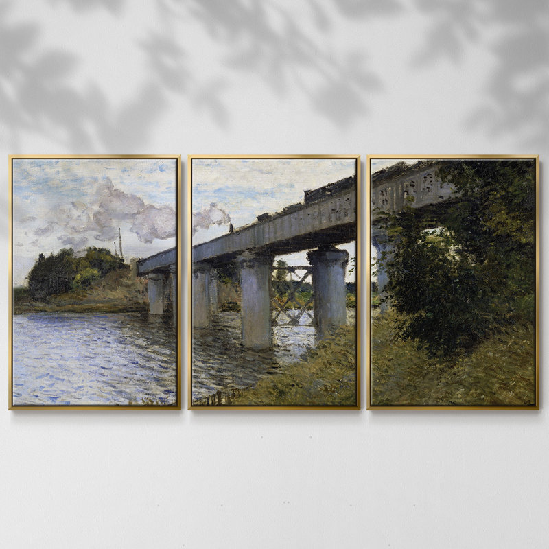 Monet, reproduction sur toile 3 pièces, H 40 po x l 78 po x P 2 po, Or
