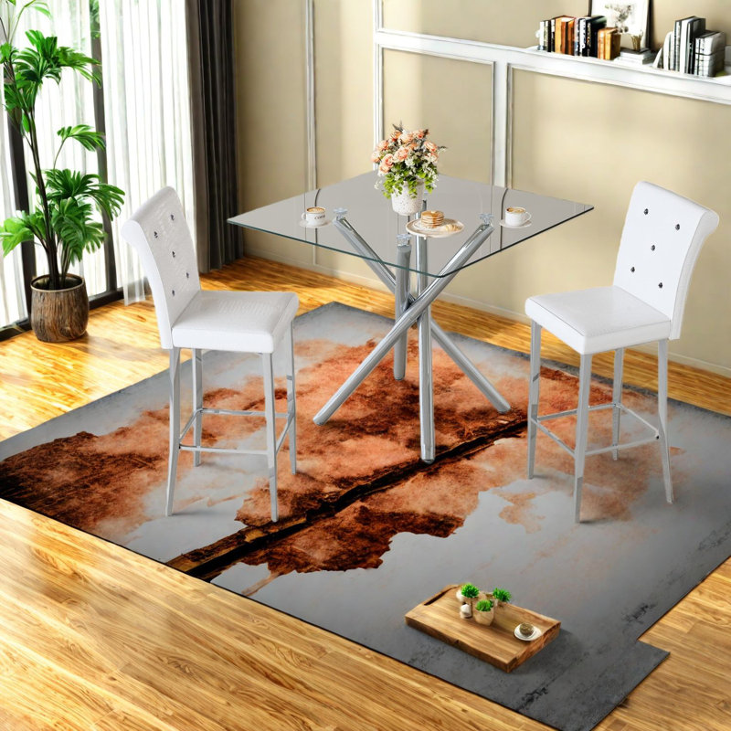 Ensemble de table de salle à manger moderne en verre avec base chromée, chaises de cuisine élégantes, design compact