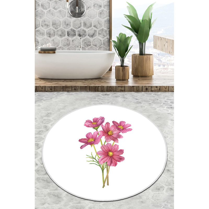 Tapis pour salle de bain Ege, L 47 po x L 47 po, Blanc / Vert / Rose