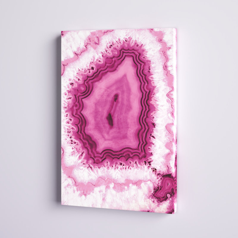 Géode rose - peinture sur toile tendue, H 18 po x l 12 po