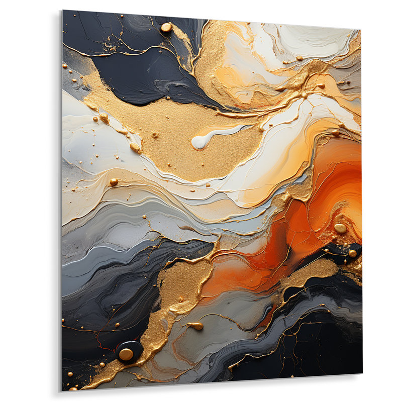 Art mural doré et blanc Geode Lava II, H 20 po x l 12 po x P 1 po