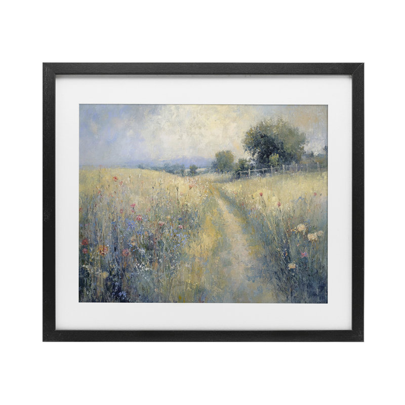 Chemin à travers un champ de fleurs sauvages, impression encadrée sous verre, conception par LSR Creative Studio
