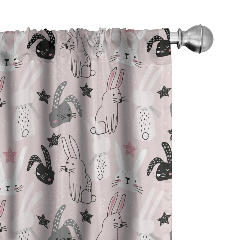 Easter Bunny Geometric Semi-Sheer Rod Pocket Curtain Panels, 28" W x 63" L