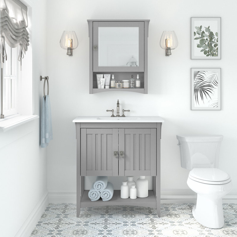 Keyunta Single Bathroom Vanity with Ceramic Top, Gray
