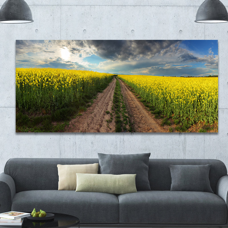 « coucher de soleil sur canola panorama », reproduction de photo sur toile tendue, H 28 po x l 60 po x P 1,5 po