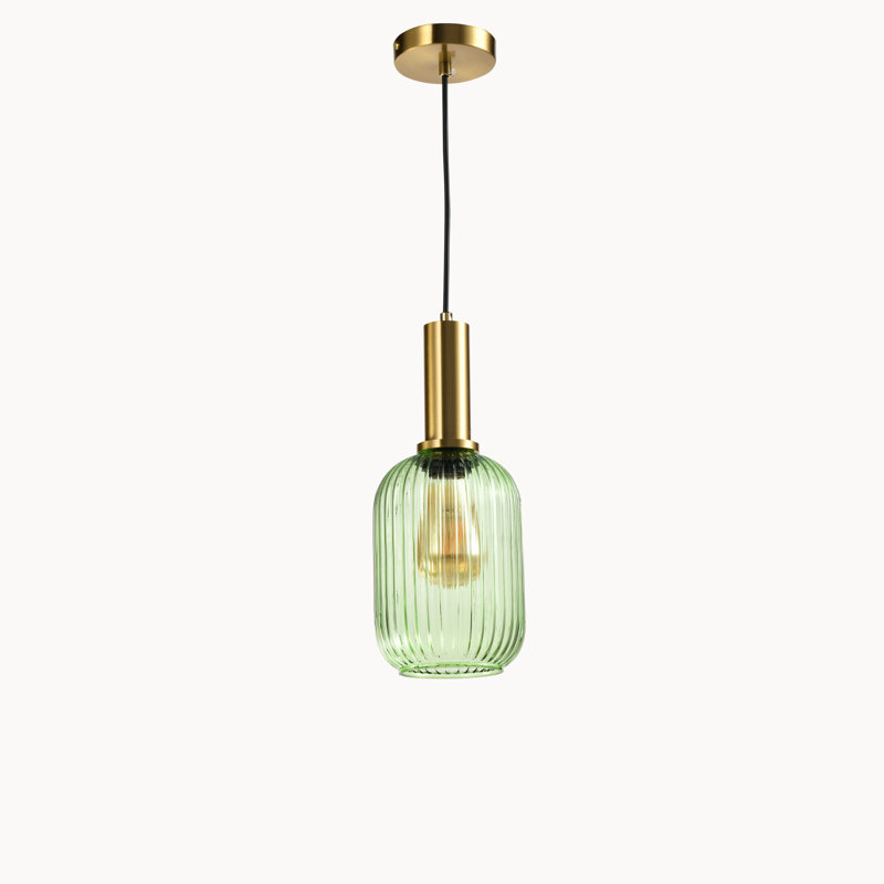 Rectangular Lantern Pendant Light-Modern Gold Copper Chandelier Pendant Light – Ribbed Glass Jar Shade, LED Ceiling Light Fixture with E27 Socket