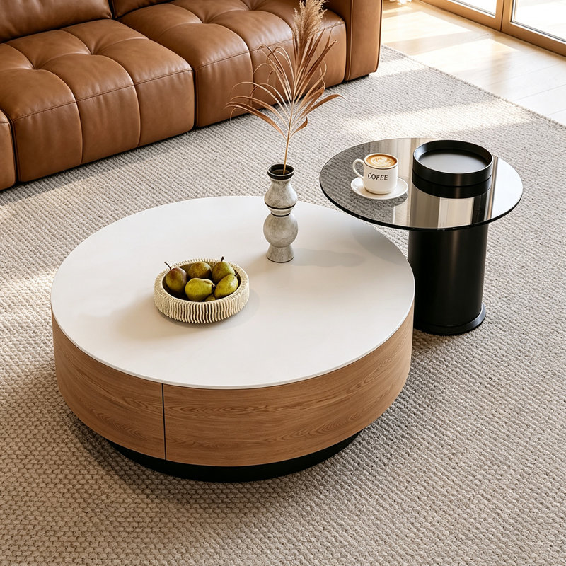 Creager, 12.99" H x 27.55" W x 27.55" D, White/Black Top/Brown/Black Base, Flat