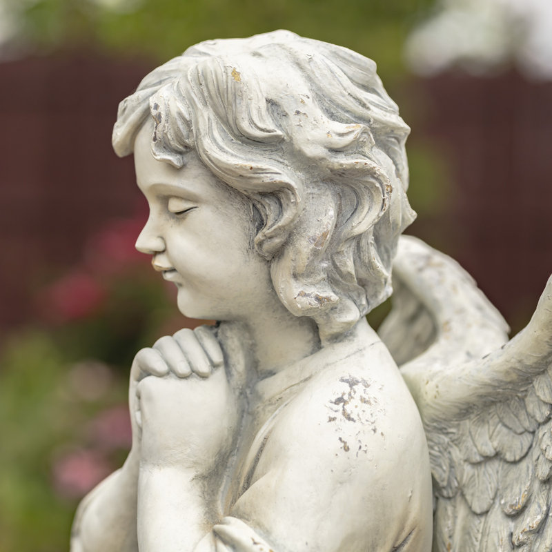Statue de jardin enfant ange priant Magneisum, Blanc antique