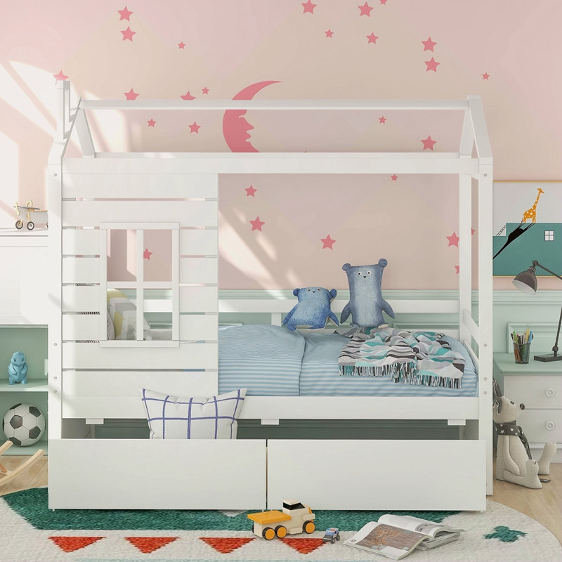 Lit simple en bois avec deux tiroirs