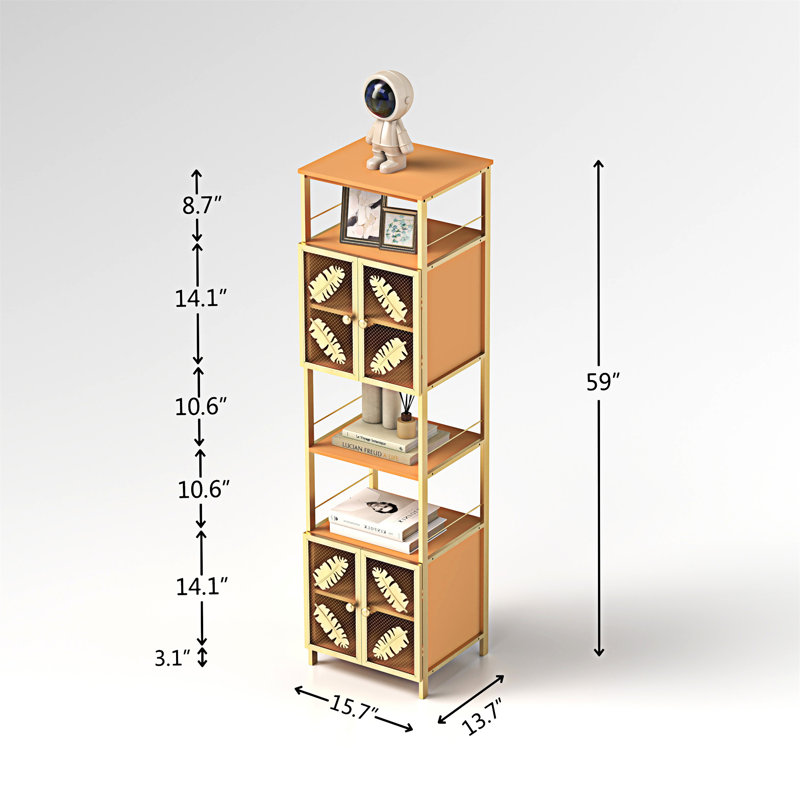 Tall Orange and Gold Metal Floor Storage Cabinet with Open Compartments