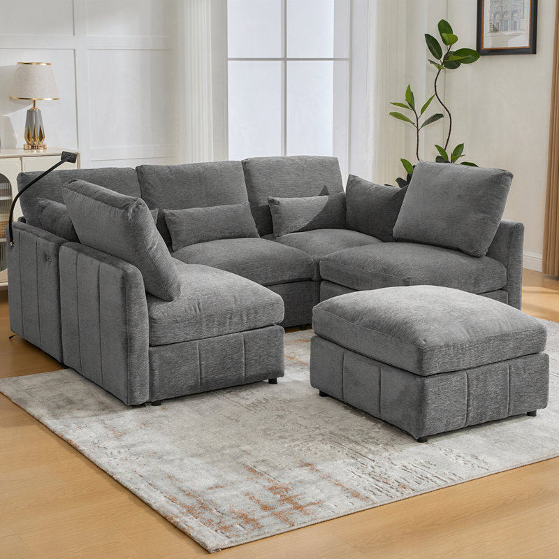 Canapé modulaire en chenille, Gris