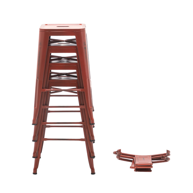 Devan Counter Stool with Metal Frame, Distressed Orange Red, Counter Stool (26" Seat Height)