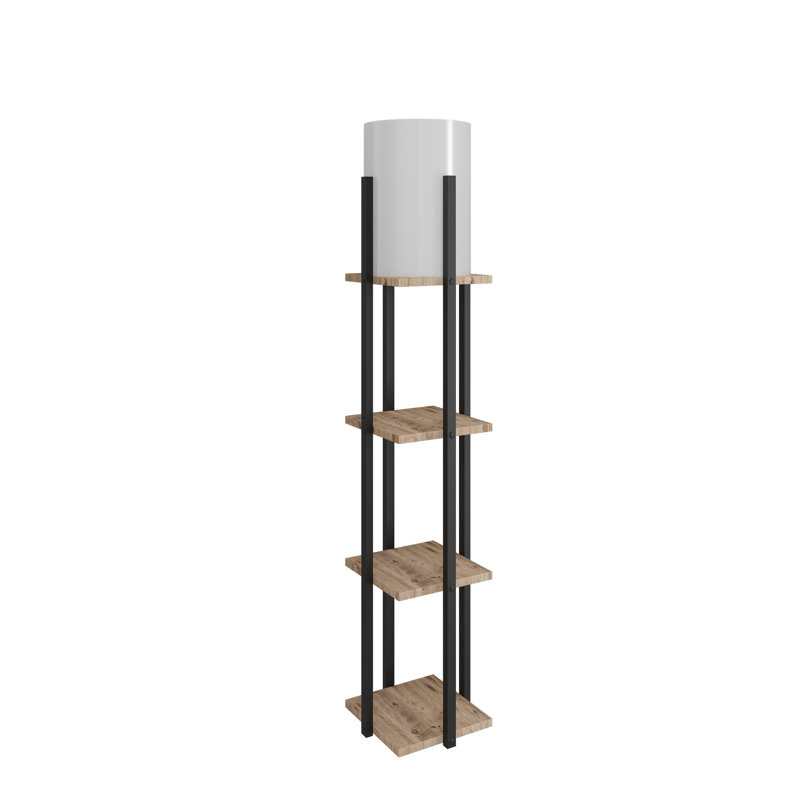 Modern Floor Lamp, Natural & Black Finish, 53.1 in Tall | Durable Particle Board Body, MDF Profile, Fabric Cap (8.3 x 8.3 in, Height: 14.2 in) | On/Off Switch, E27 Socket, 45-60W, CE Certified, Stylish Home Lighting