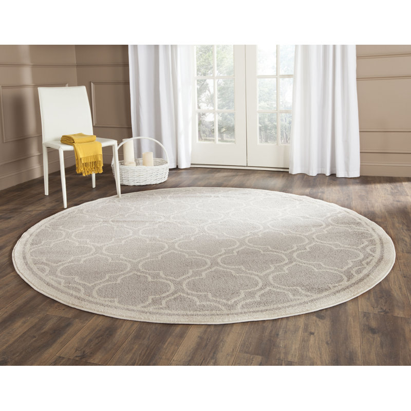 Ammundsen Geometric Light Gray/Ivory Area Rug, Round 5'