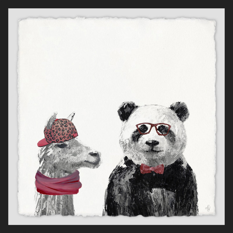 Destry Allyn Panda And Llama In Pink - Print, 41cm H x 41cm W