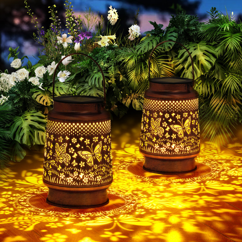 Butterflies Solar Powered Integrated LED Outdoor Lantern (Set of 2) Solar Lighting