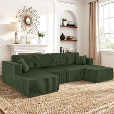 U-Shaped Modular Sectional Sofa [SIZE UPGRADED], Modern Minimalist Corduroy Compressed Sleeper Couch, Extra Spacious Design For Living Room/Bedroom, Comfy Space-Saving Sofa