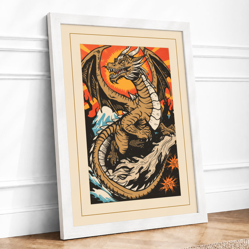 Coiled Dragon Japandi - Framed Print, A2 - 59.4 x 42.0 cm, White