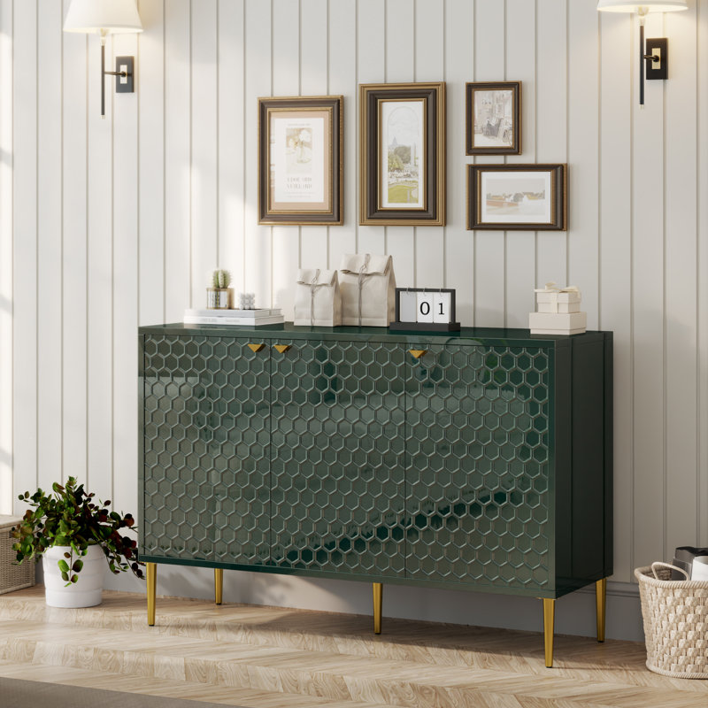 Ruslans 47.75'' Wide Sideboard With 3 - Door High Gloss Cabinets, Green