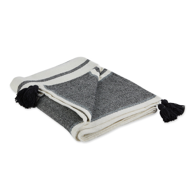 Black and Mineral Cotton Chevron Throw Blanket, 50x60"