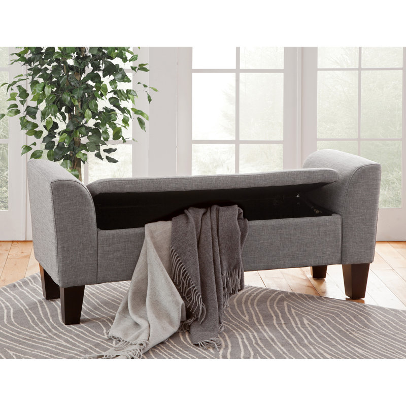 Claire Upholstered Flip Top Storage Bench with Arms, Oscar Sterling Gray