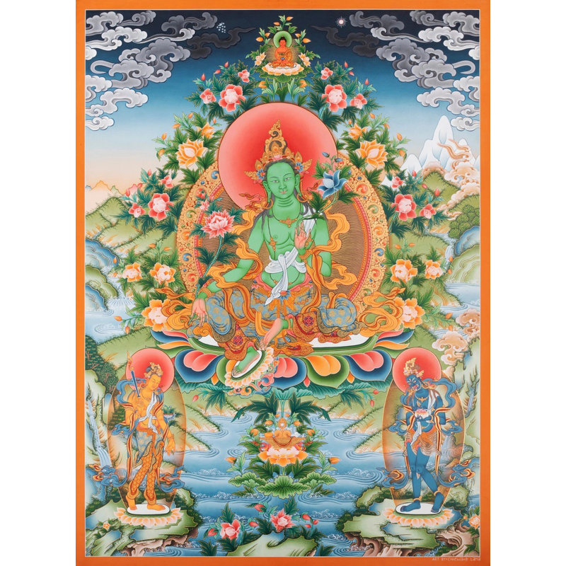Superbe pièce maîtresse Bhattarica Arya Tara verte (Brocadeless Thangka)