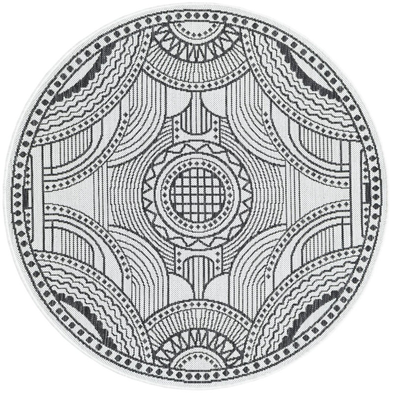 Tapis blanc et noir Aucun, Rond 4 pi 1 po