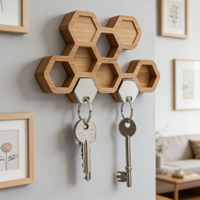 Wood Wall Organizer with Key Hooks