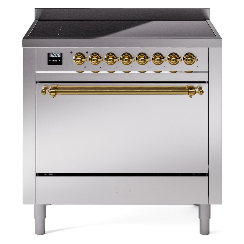ILVE Nostalgie II Series 36 inch Induction Range with 6 Induction Elements (Glass Door), Stainless Steel/Brass