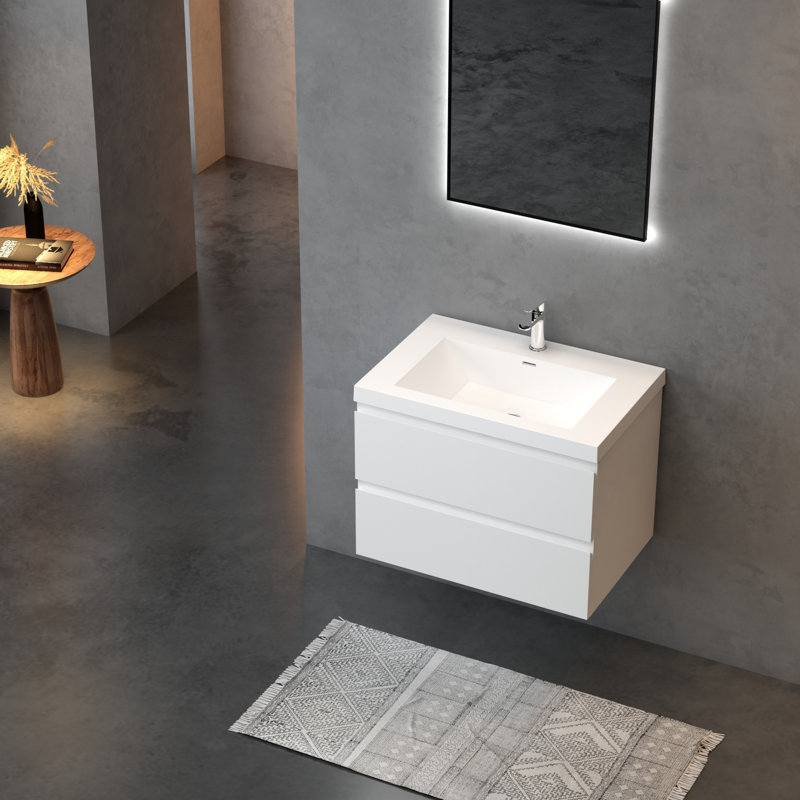 Base de meuble-lavabo simple 29,21 po en blanc brillant avec évier Elisabel
