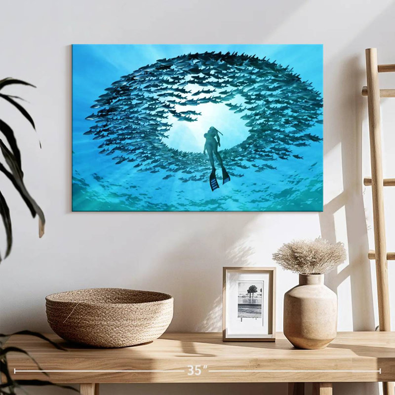 Senne Diving With Fishes, 16" H x 24" W