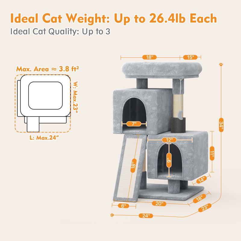 Maison pour chat 34 po H, Gris clair