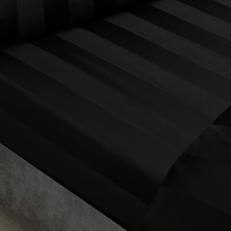 So Soft Satin Stripe Fitted Sheet, Double, Black