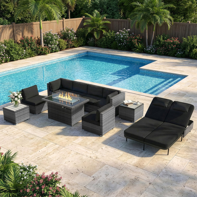 Ensemble de conversation modulaire 10 pièces Luxury, Noir, 10-Piece with Side Tables