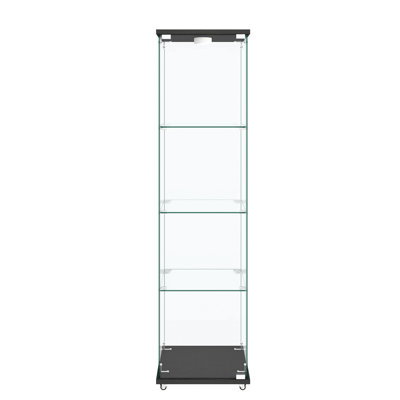 Élégante vitrine en verre trempé facile à nettoyer avec lumières DEL télécommandées, 4 tablettes, pour mettre en valeur les bouteilles de vin et les médailles.