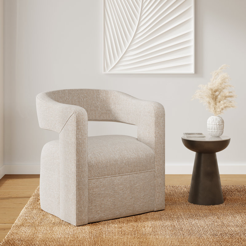 Fauteuil demi-tonneau pivotant en polyester 30 po Cascia, Naturel