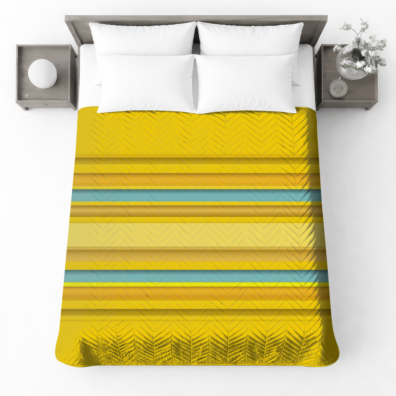 Couvre-lit matelassé à rayures jaunes et bleues toutes tailles, Double