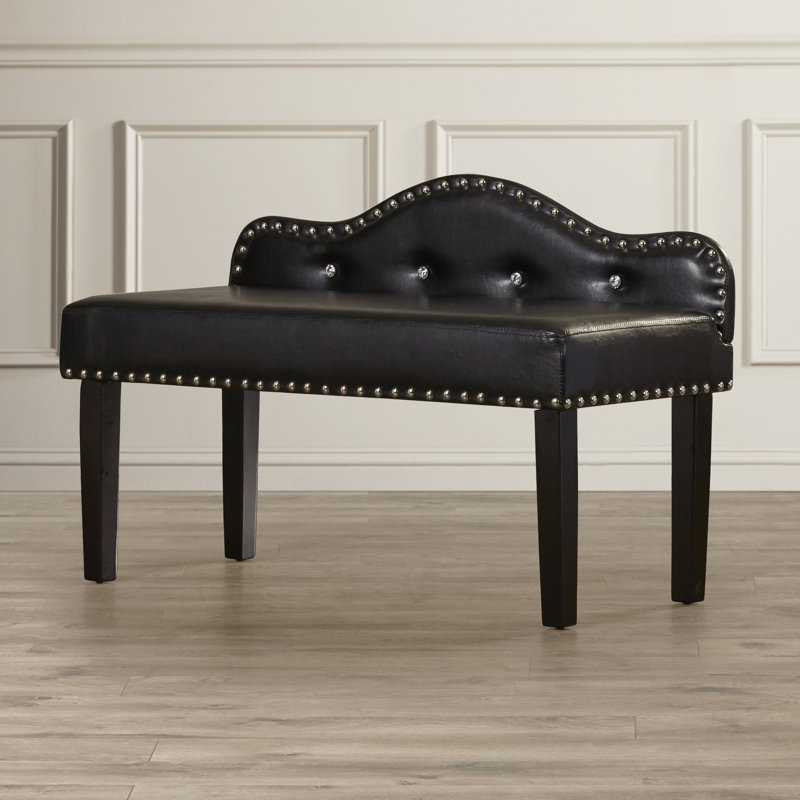 Hambright Faux Leather Upholstered Bench, Black, 27" H x 42" W x 19" D