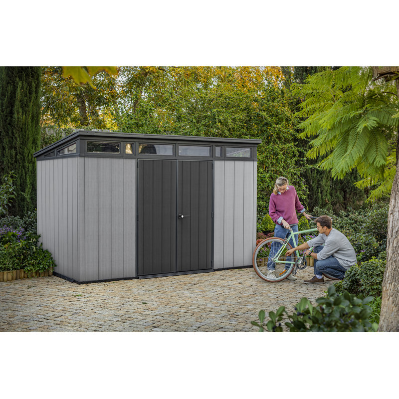 Remise de rangement extérieure moderne en résine durable 11 po x 7 pi Keter Artisan Evo avec portes de plancher et doubles pour outils et équipements de jardin tels que les tondeuses 