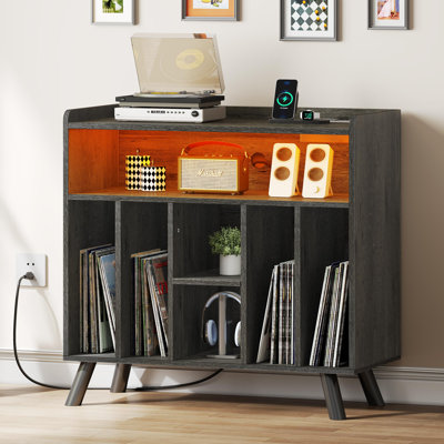 33.1'' H Media Shelves Cabinet with LED Lights & Power Outlets