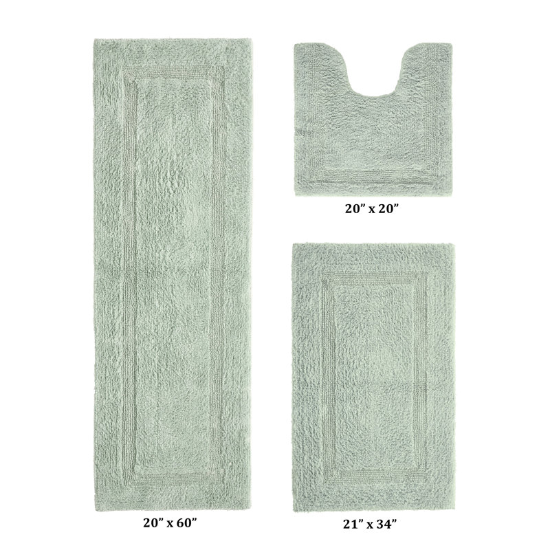 Annerose Premium 100% Cotton 2370 GSM 3-Piece Bath Rug Set, Ultra Soft, Super Absorbent, Reversible Tufted Weave Bathroom Mats, Machine Washable, OEKO-TEX® Certified Bath Rugs for Bathroom, Shower & Tub, Dark Sage