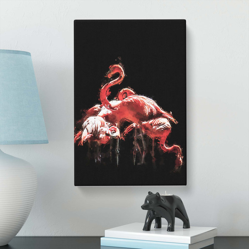 Pink Flamingos In Abstract - Wrapped Canvas, 60cm H x 40cm W x 3cm D