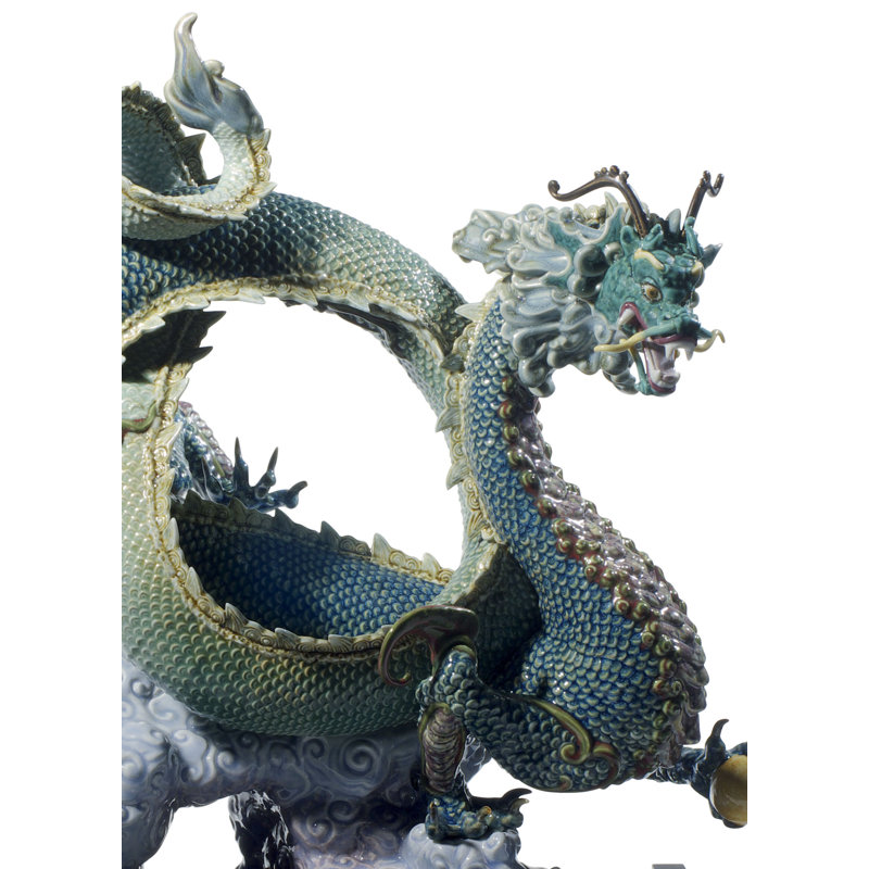 Auspicious Dragon Figurine, Green/Blue