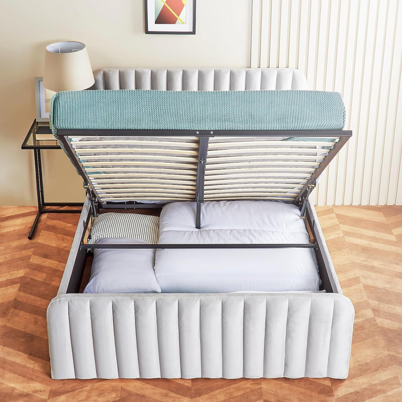 Clarendale Upholstered Velvet Lift Up Storage Ottoman Bed, Small Double (4')